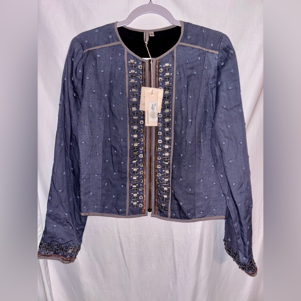 Anthropologie Bl-nk Women’s Long Sleeve Jacket Top, M, Jewel Details New